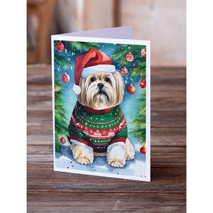 Whimsical A7 Tamaño 5x7 Lhasa Apso Paquete de tarjetas de felicitación de Navidad Paquete de 8 tarjetas de notas en blanco con sobres - Product Image 2