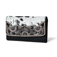   Portefeuille RFID en cuir de vachette à poils pour femme, style western bohème, pochette cowgirl