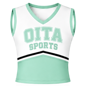 Haut d'uniforme de cheerleading vert menthe sans manches, col en V, tenue de performance de danse, vêtements de sport athlétiques pour équipe, tenue de compétition - Product Image 1