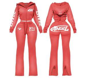 Ensemble de jogging streetwear brodé pour femme, léger, écologique, extensible dans quatre directions, anti-transpiration, style vintage, pour le yoga - Product Image 1
