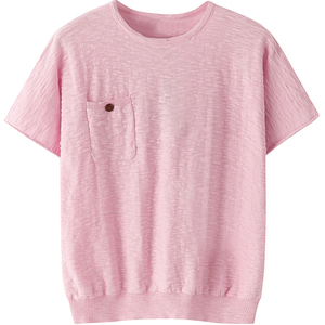 Camiseta de punto holgada de manga corta con cuello redondo rosa para mujer, informal, para primavera y verano - Product Image 3
