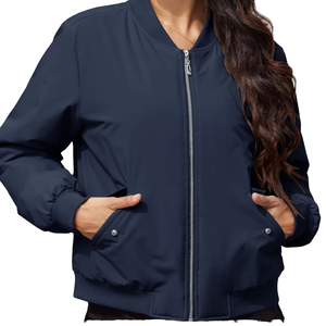 Chaqueta Bomber Azul Marino para Mujer, Manga Larga, Cierre de Cremallera, Color Sólido, Resistente al Viento, Acolchada, Estilo Burbuja, Ropa de Invierno - Product Image 2