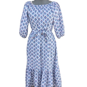 Vestido de verano de algodón indio Vestido largo azul con bloque de mano Impreso Diseño floral Suministro ODM - Product Image 1