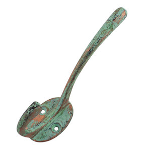 Crochet mural en métal vert patiné vintage, finition antique robuste, pour suspendre manteaux et chapeaux, idéal pour la décoration intérieure et l'entrée. - Product Image 1