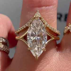 Anillo de Compromiso con Diamante Cultivado en Laboratorio de 3.02 CT, Corte Marquesa, para Mujer, Oro Sólido de 14K, Regalo de Lujo para Aniversario o Fiesta, para Enamorados - Product Image 6