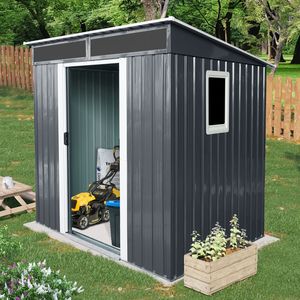 Casetta da Giardino in Metallo 6x5 Piedi con Finestra e Pannello Trasparente per Giardino e Prato (Nero e Bianco) - Product Image 1