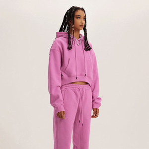 Conjunto de Sudadera Corta Oversize y Pantalones Jogger para Mujer, Forrado de Felpa, Dos Piezas, Color Rosa, Proveedor Mayorista B2B, Personalizado OEM - Product Image 2