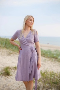 Nuevo Vestido de Cóctel Midi Romántico y Elegante para Invitadas de Boda, Color Lila, Cuello en V, de Algodón Ecológico, Corte en A, para Mujer - Product Image 2
