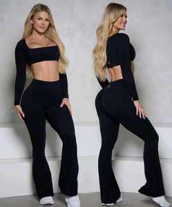 Conjuntos Deportivos de Yoga y Pilates para Mujer, de Marca Famosa, Transpirables, Elásticos, Sin Costuras, con Cintura Alta y Detalle Acanalado en la Parte Delantera - Product Image 1