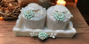 Luxury Premium Resin Set of 2 <b>Jars</b> with Lids & Trays Handcrafted Portable <b>Kitchen</b> <b>Storage</b> <b>for</b> Home Decor-Elegant Textured Design - Product Image 3