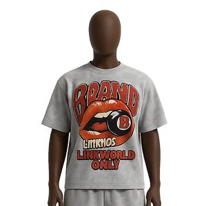 Custom All-Over Printed Summer Streetwear Gráfico Crop Top Shorts Boxy Fit Fleece Recortada Camiseta Estilo Casual Set 100% Algodón - Product Image 4