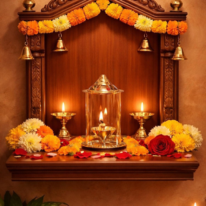 Lampe à huile traditionnelle Klassic Akhand Jyoti Diya en laiton pur de 4 pouces avec abat-jour en verre borosilicate et mèche réglable pour Mandir Pooja - Product Image 1