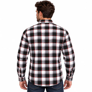 Men's Black and <b>White</b> Plaid Flannel <b>Shirt</b> <b>Long</b> <b>Sleeve</b> Button Up Casual Top with Chest Pockets - Product Image 3