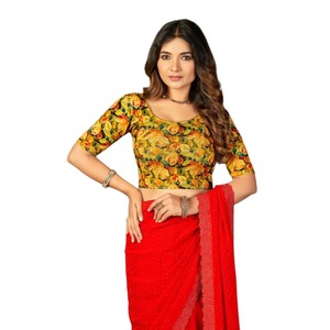 Blusa de Sari Elástica Vintage de Talla Grande para Mujer, Prendas Confeccionadas, Ajuste Cómodo, Uso Diario, Todas las Temporadas - Product Image 1