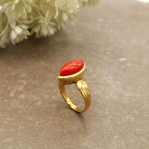 Boho Marquise Orange Carnelian Gemstone <b>Ring</b> 14K Gold Plated Brass Handmade Dainty <b>Statement</b> Unisex Bezel Setting Jewelry - Product Image 2