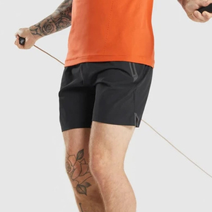 Shorts de sport noirs pour hommes avec poches zippées, séchage rapide, taille élastique, couleur unie, pour fitness, course et entraînement - Product Image 3