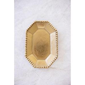 Plateaux de luxe avec bordure perlée, décoration de table, finition dorée, plateau en métal pour la présentation de fruits, décoration intérieure, plateaux de service pour mariage et nourriture. - Product Image 1