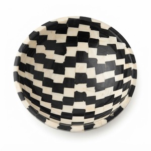 Custom Wholesale Luxury Handcrafted Bone Inlay <b>Bowl</b> Eco-Friendly Black and <b>White</b> Geometric Resin Inlay Salad Fruit <b>Serving</b> <b>Bowl</b> - Product Image 2