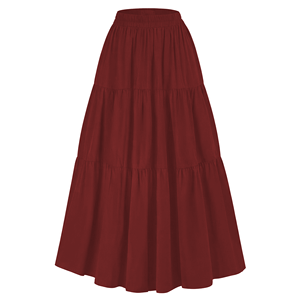 Women's <b>Elastic</b> <b>Waist</b> A-Line Tiered <b>Skirt</b> Solid Color Chiffon Pleated Ankle-Length Ruffles Comfortable All Seasons - Product Image 1