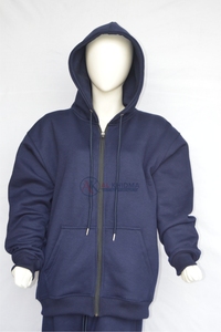 Sudadera con capucha azul marino de moda para mujer, con hombros caídos, cremallera completa, forro polar, manga larga holgada, transpirable, 100% algodón, estilo urbano - Product Image 2