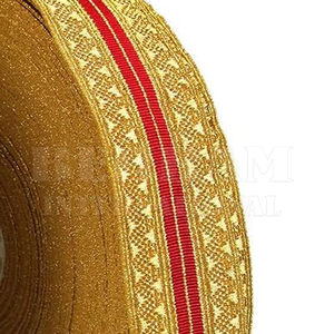 Ruban galon en jacquard métallique doré avec motif géométrique à rayures rouges pour uniformes, costumes et décorations de robes - Product Image 3