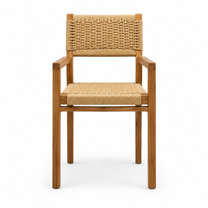 Chaise de salle à manger moderne en teck massif de qualité supérieure, Kaloka, avec dossier et assise tressés à la main, pour utilisation en restaurant, mobilier de salle à manger - Product Image 3