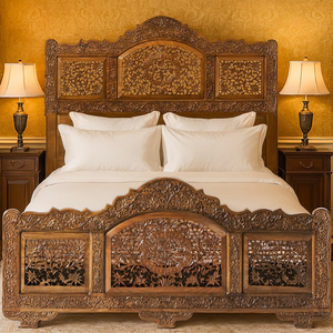 Letto matrimoniale <span class=keywords><strong>Melisa</strong></span> intagliato in legno di mogano di alta qualità, colore noce, per uso in camera da letto - Product Image 6