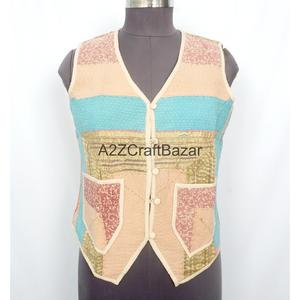 100% Cotton Breathable Printed <b>Kantha</b> Waistcoat for Women Handmade Unique Spring Summer Autumn Winter Sleeveless Vest Patchwork - Product Image 1