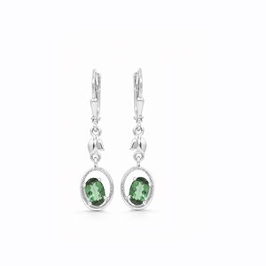 Boucles d'oreilles ovales en argent sterling 925 avec tourmaline verte en forme de feuille, fermoir à levier, plaqué or 1 micron, bijoux de créateur - Product Image 4