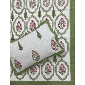 ผ้าปูที่นอนลายเรขาคณิตสีขาวพิมพ์ลายด้วยมือแบบดับเบิ้ลมัลติไวท์ บัตต้า ผ้าฝ้าย 200 เส้นด้าย ระบายอากาศได้ดี เหมาะสำหรับใช้ในบ้าน โรงแรม และงานตกแต่ง - Product Image 1