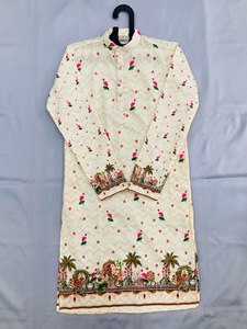 Kurta de Algodón para Hombre de NiMa Creations, Diseño Floral Bordado, Corte Regular, Largo hasta la Rodilla, Ropa Casual Tradicional India y Pakistaní - Product Image 3