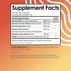 Cápsulas OEM Brain Booster para la Memoria, Concentración y Claridad Mental con Bacopa, Ginkgo y Fosfatidilserina, 30 Unidades - Product Image 2