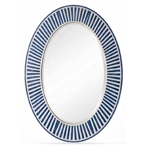 Miroir mural ovale à motif géométrique, cadre en bois, miroir mural décoratif pour chambre à coucher, salon, couloir, accent décoratif - Product Image 3