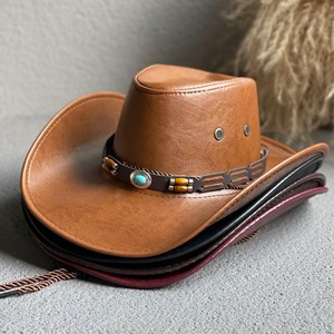 Chapeau unisexe en PU avec bord retroussé, style cowboy, pour adultes, idéal pour la plage ou la pêche, style Fedora, vente en gros - Product Image 4