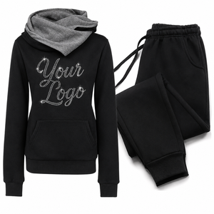 Conjunto de Sudadera con Capucha y Pantalones Deportivos Personalizables con Pedrería para Mujer, Chándal de Forro Polar de Lujo con Brillo, OEM ODM - Product Image 3