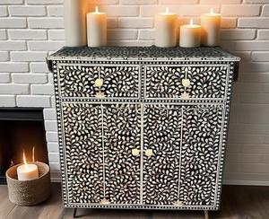 Mesa con Incrustaciones de Hueso de ILAHI, Diseño Moderno con Detalles de Ágata, Almacenamiento Portátil, Muebles para el Hogar - Product Image 4