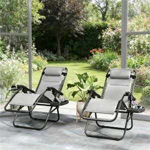 Sedia Pieghevole a 2 Pezzi Grigio Chiaro per Uso Esterno in Cortile - Arredamento da Patio - Product Image 1