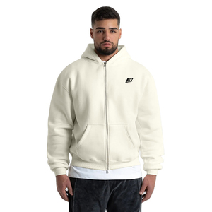 Vente en gros de sweats à capuche zippés pour hommes, coupe ample, en molleton 100% coton épais, à épaules tombantes, style streetwear oversize - Product Image 1