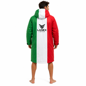 Custom Italy Flag Swim Parka <b>Jacket</b> <b>Waterproof</b> Windproof Fleece Lined Hooded Long Coat for Swimming, Surfing & Outdoor Sports - Product Image 4