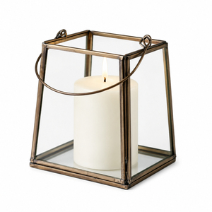 Handmade Antique <b>Brass</b> Glass <b>Lantern</b> Decorative Tapered Candle Holder with Handle for Wedding Centerpiece and Home Decor - Product Image 1