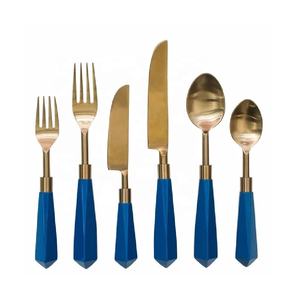 Handcrafted Traditional <b>Gold</b> Blue Stainless Steel <b>Cutlery</b> <b>Set</b> Elegance Handle Mirror Polish Flatware for Home Hotel Restaurant - Product Image 1