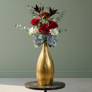 Luxury Textured Gold Metal <b>Flower</b> Vase Elegant Handcrafted Wave Pattern Modern Home Decor Table Centerpiece <b>Single</b> Unit Only - Product Image 1