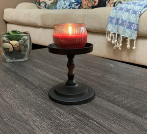 Elegant <b>Black</b> Iron Pedestal <b>Candle</b> Stand Decorative Round Metal Pillar Plate Tray for Wedding Reception and Dining Tabletop - Product Image 4