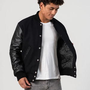 Blouson universitaire d'hiver pour homme, style streetwear 2026, en laine 100% écologique et respirante, coupe oversize, avec manches en cuir – Vente en gros - Product Image 3