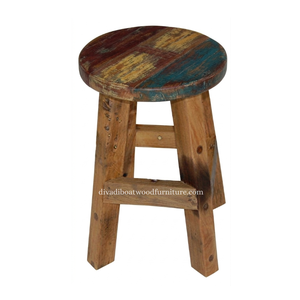 Sustainable Reclaimed Boat Wood <b>Round</b> Top <b>Stool</b> Leg with Square Wood Design Eco-Friendly Indoor Outdoor Bali Wood Furniture - Product Image 4