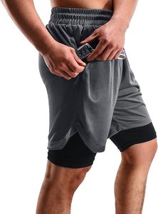 Shorts de sport pour hommes très vendus, style décontracté, double couche, polyester, couleur unie, écologiques, pour la course à pied - Product Image 3