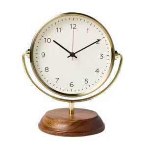 Reloj de Escritorio de Lujo con Marco de Latón y Madera, Reloj de Mesa Redondo, Reloj de Cuarzo Silencioso Analógico, Decoración de Escritorio para el Hogar y la Oficina - Product Image 4