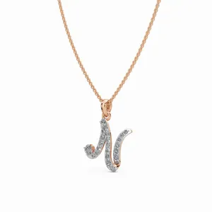 Nouveau design, collier pendentif lettre N en diamant cultivé en laboratoire, or rose 18 carats, 22 pierres de diamant, bijoux fins en diamant - Product Image 4