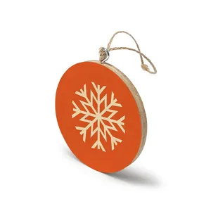 Round Wooden <b>Snowflake</b> Ornament Handmade Hanging Orange Painted Christmas Tree <b>Decoration</b> Natural Craft Decor - Product Image 1