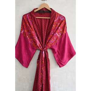 Kimono Largo Boho de Talla Grande, Transpirable, para Otoño, con Parches Florales de Seda, Hecho a Mano, Estampado - Product Image 3